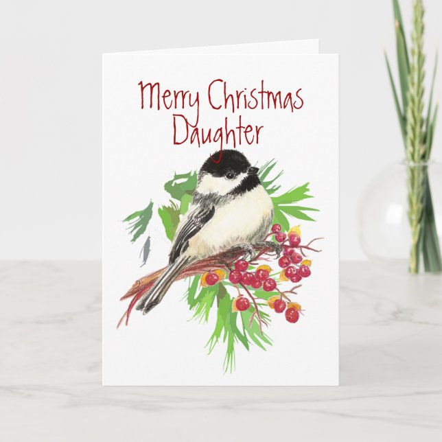 Jul, dotter-Chickadee Bird, Natur, Garden Helgkort (Framsida)