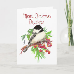 Jul, dotter-Chickadee Bird, Natur, Garden Helgkort