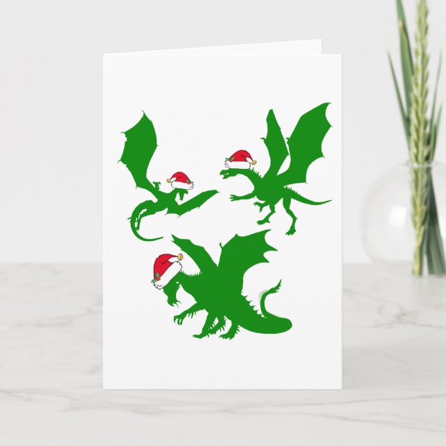 Jul Dragon Jultomten Cute Fantasy Helgkort (Framsida)