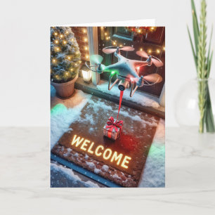 Jul Drone Levererar ett gift Helgkort