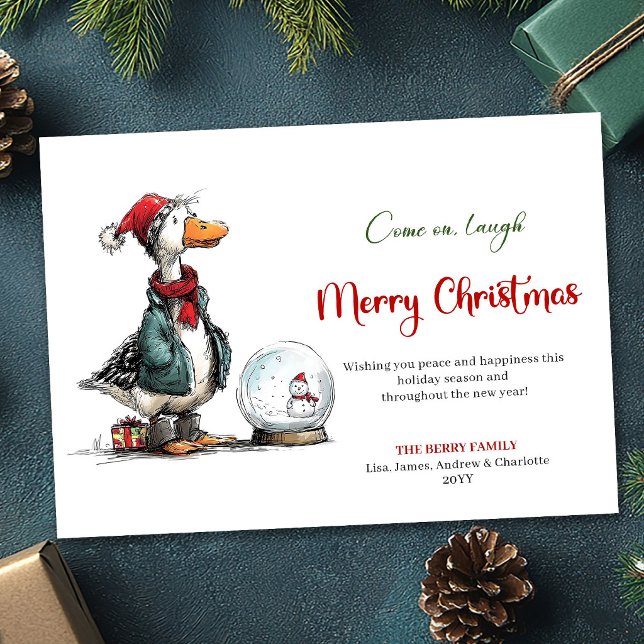 Jul Dum Anka Tecknad Humor Välkomstkort Julkort (Christmas Silly Goose Cartoon Humor Greeting Card)