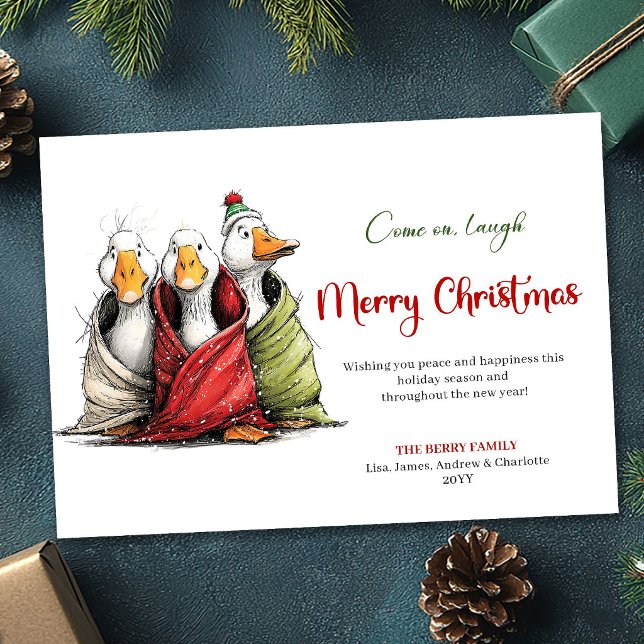 Jul Dumma Gäss Sällsamma Glada Välkomstkort Julkort (Christmas Silly Geese Quirky Playful Greeting Card)