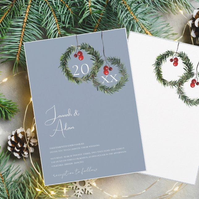 Jul Dusty Blue Winter Festive Bröllop Inbjudningar (Skapare uppladdad)