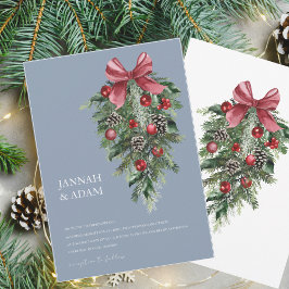 Jul Dusty Blue Winter Festive Bröllop Inbjudningar