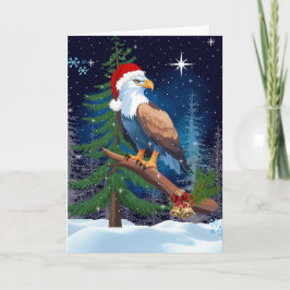 Jul Eagle med Santa Hat Snowy Scene Kort
