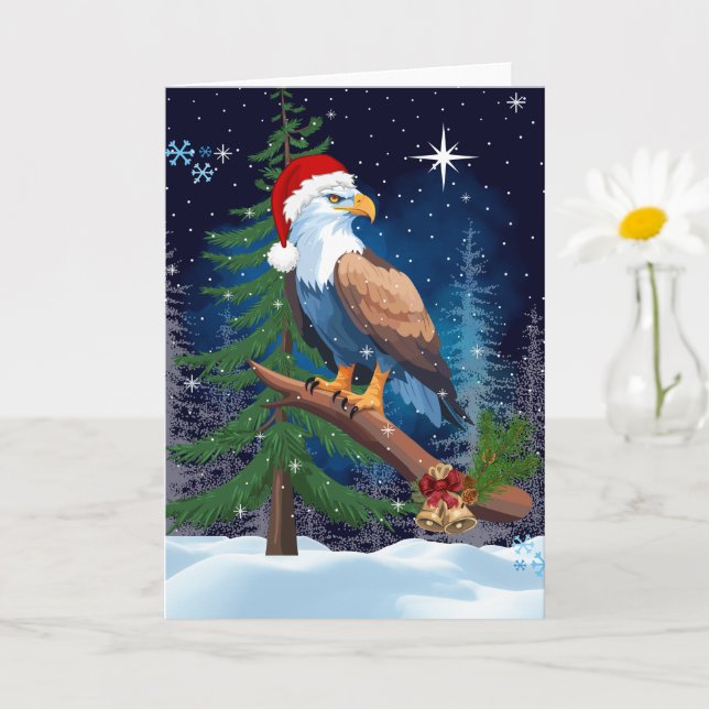 Jul Eagle med Santa Hat Snowy Scene Kort (Liten växt)