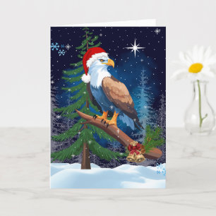 Jul Eagle med Santa Hat Snowy Scene Kort