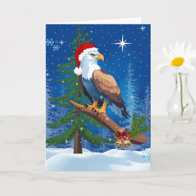 Jul Eagle med Santa Hat Snowy Scene Kort (Liten växt)