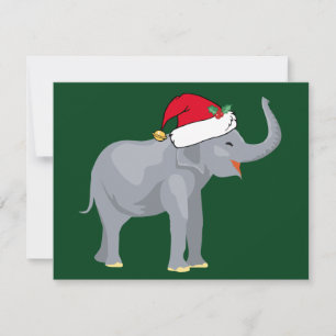 Jul Elefant i söt jultomte hatt Grön Julkort