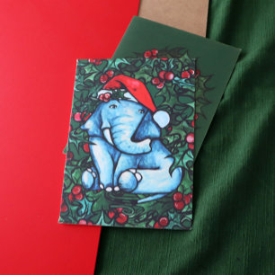 Jul Elefant med Julmistel Kort