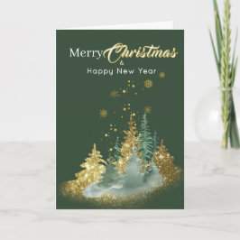 Jul Elegans: Grön och Guld Julgran Kort