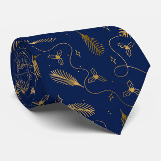 Jul Elegant Blå och Guld mönster Slips