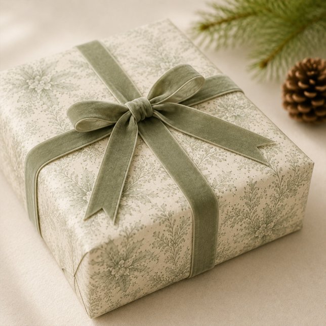 Jul Elegant Grön Lövverk Högtid Presentpapper (Muted sage foliage creates timeless holiday gift wrap for beautifully wrapped presents.)