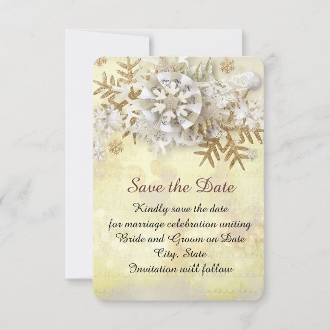 Jul Elegant Guld Snöflingor Spara datumet (Framsida)