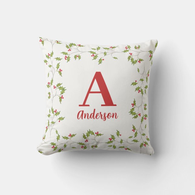 Jul Elegant Högtid Julgran Monogram Grönska Kudde (Framsida)