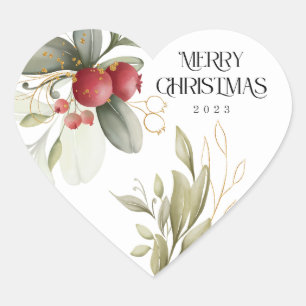 Jul Elegant Watercolor Berry Classic Round S Hjärtformat Klistermärke