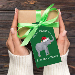 Jul Elephant Cute Anpassningsbar Grönt Kids Presentetikett