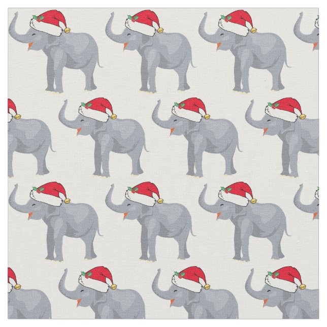 Jul Elephant i Santa Hat Cute Helgdag Tyg (Närbild)