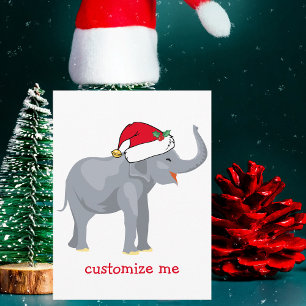 Jul Elephant Santa Cute Helg Vykort