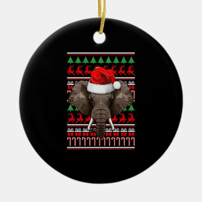 Jul Elephant Santa Hat Cute Animal Ugly Julafton Julgransprydnad Keramik (Framsidan)