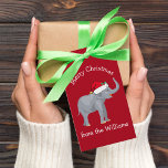 Jul Elephant Santa Hat Cute Red Anpassningsbar frå Presentetikett<br><div class="desc">Cute helgdag djur är min favoritdel av julen. En vacker elefant som bär en röd julhatt och tittar lycklig. Den här personligens märkre fyller mig med julandan.</div>