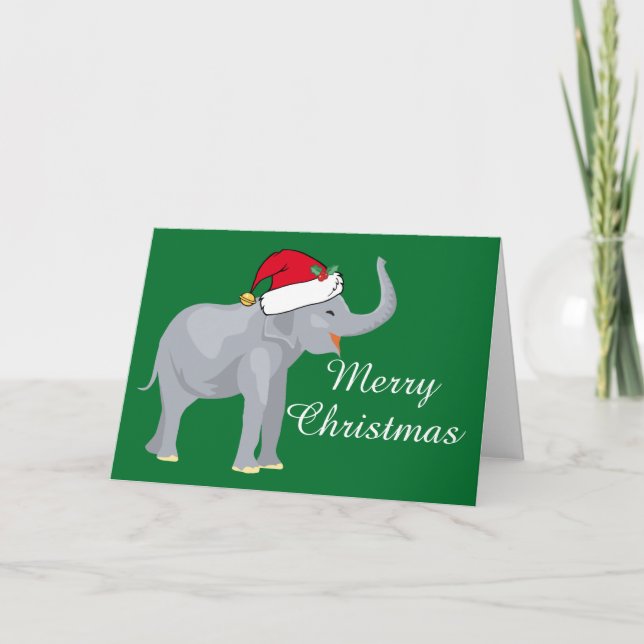 Jul Elephant Santa Hat-Grönten Helgkort (Framsida)