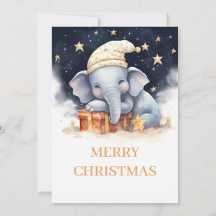 Jul Elephant Watercolor Julkort