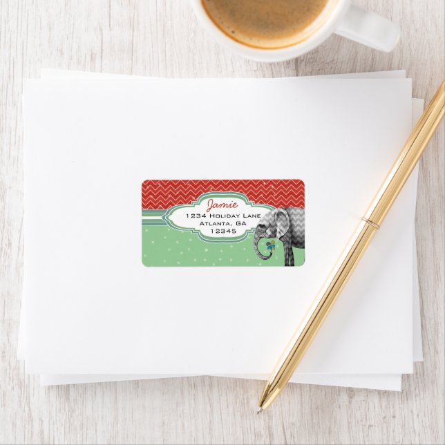 Jul Elephant Zig Zag Mönster Returadress Adressetikett (Insitu)