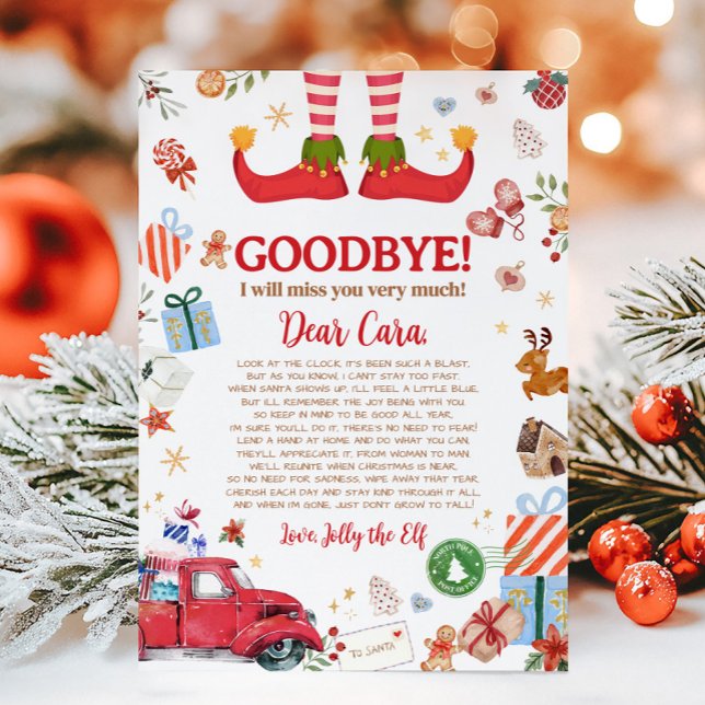 Jul Elf Adjö till Brev-kort Inbjudningar (Christmas Elf Farewell Goodbye Letter Card)