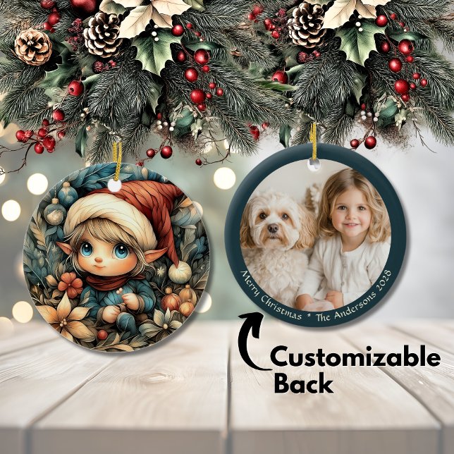 Jul Elf-Anpassadet Julgransprydnad Keramik (Adorable Christmas Elf Customizable Ceramic Ornament)