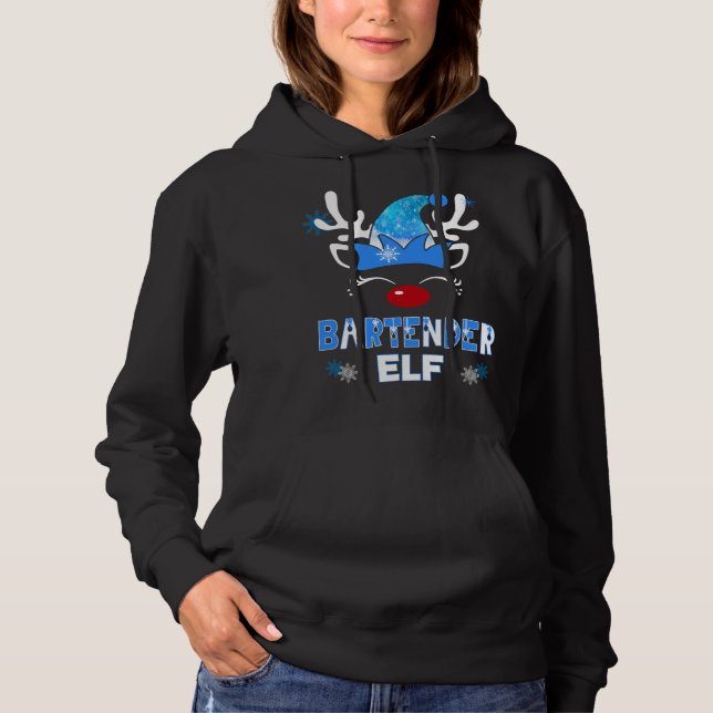 Jul Elf Bartender Costume Helgdag Blue Reind T Shirt (Framsida)