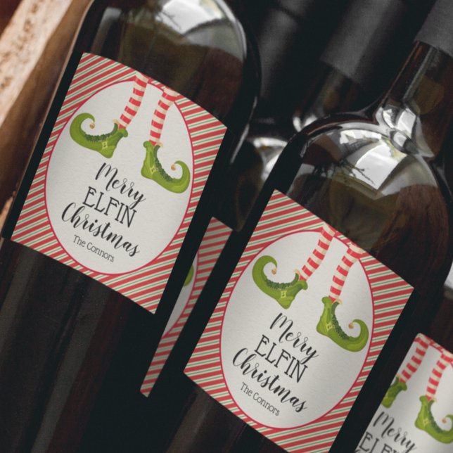 Jul Elf Ben Helgdag Vinflaska Etikett (Christmas Elf Legs Holiday Wine Bottle Labels)