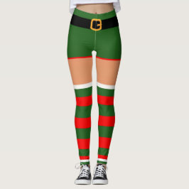 Jul Elf Costume Red Grönt Stripe Leggings