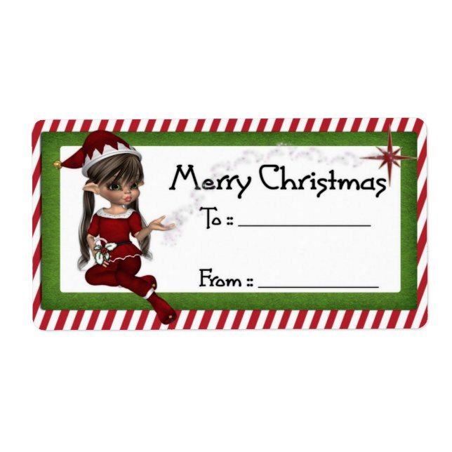 Jul Elf D3: Fantasy jul Gift-etikett Fraktsedel (Framsidan)