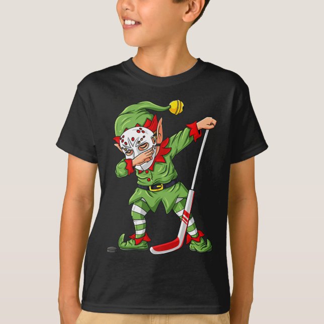 Jul Elf Dabbing Ice Hockey Player Boys Kids T Shirt (Framsida)