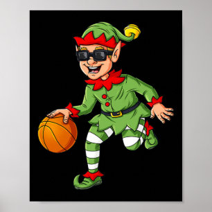 Jul Elf Dribbling A Basketball Roligt Boys Kids Poster
