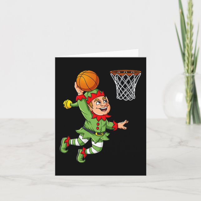 Jul Elf Dunking A Basketball Roligt Boys Kids X Kort (Framsida)