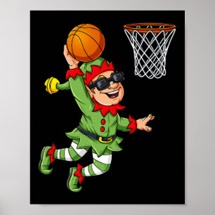 Jul Elf Dunking A Basketball Roligt Boys Kids X Poster
