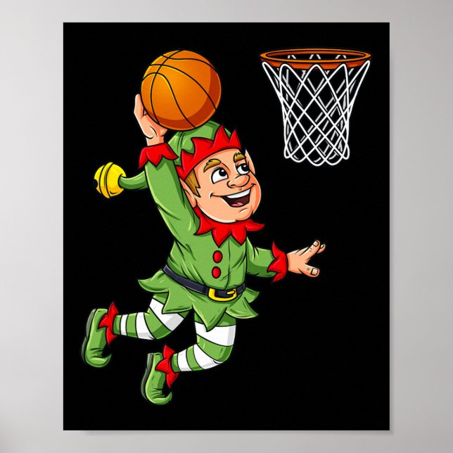 Jul Elf Dunking A Basketball Roligt Boys Kids X Poster (Framsidan)
