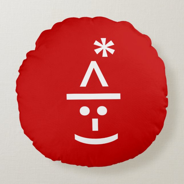 Jul Elf Emoticon Julafton ASCII Text Art Rund Kudde (Framsidan)