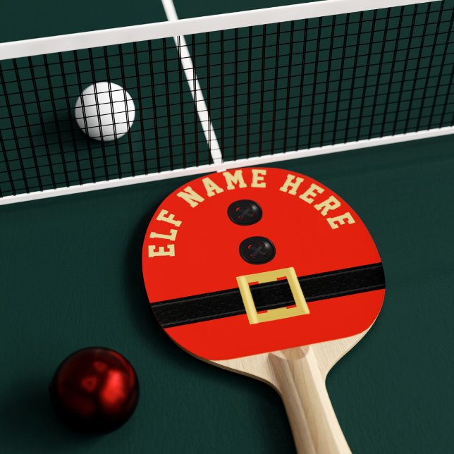 Jul Elf Festive Red Helgdag Anpassningsbar Pingisracket (Add your elf name to this festive red ping pong paddle)