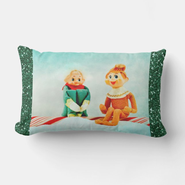 Jul Elf First Date med Glitter Ram Utomhuskudde (Framsida)