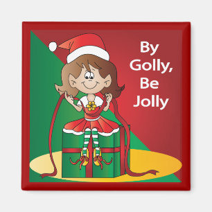 Jul Elf Girl Wrappar en gåva Magnet