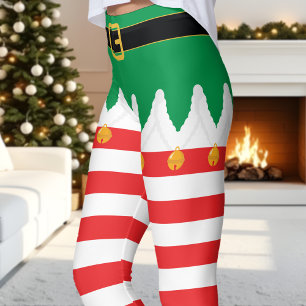 Jul Elf Grönt och Red Rand Helgdag Leggings