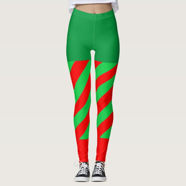 Jul Elf-Grönten Röda diagonala Randar Leggings (Framsida)