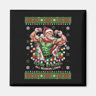 Jul Elf Gym Workout Elfin' Strong All Season Magnet