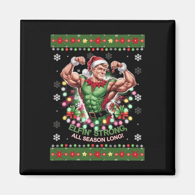 Jul Elf Gym Workout Elfin' Strong All Season Magnet (Framsidan)
