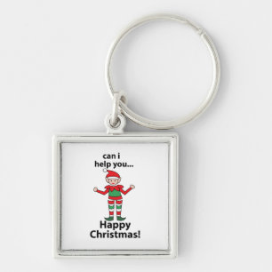 Jul Elf kan jag hjälpa dig med Lycklig jul Elf Fyrkantig Silverfärgad Nyckelring