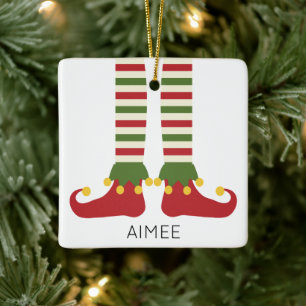 Jul Elf Kids NAMN Festive Helgdag Roligt Julgransprydnad Keramik