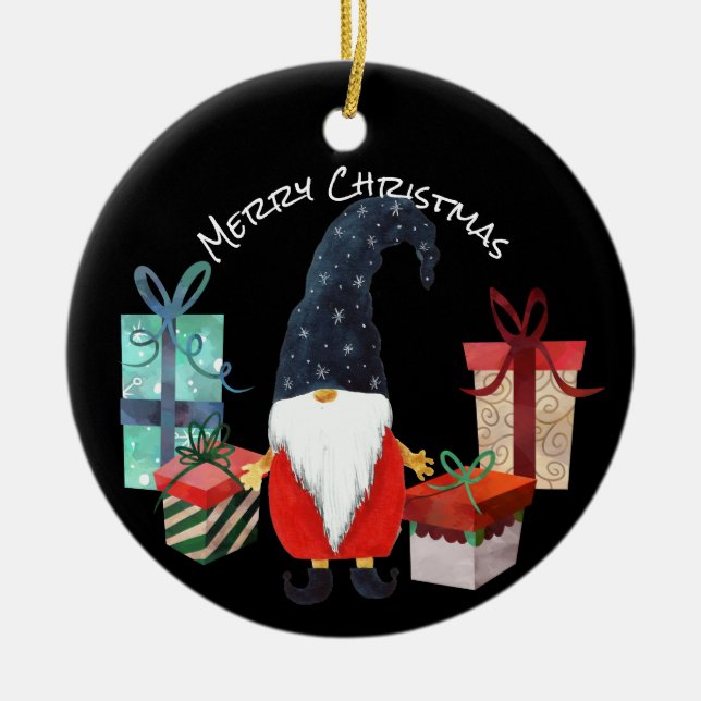 Jul Elf med Blue Hat och Paket Ornament (Framsidan)